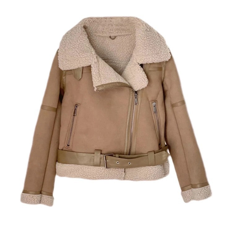 Women Cotton Coat Fleece-lined Thicken Suede Jacket