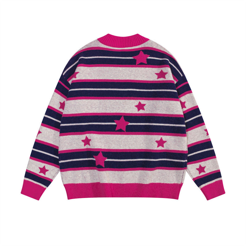Men Sweater Stand Collar Sweater Jacquard Striped XINGX Half Turtleneck