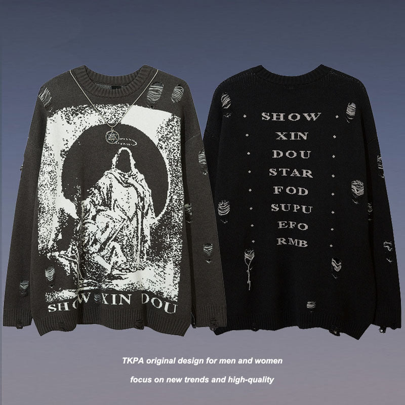 Women Sweater Printed Sweater Men and Women Retro Loose