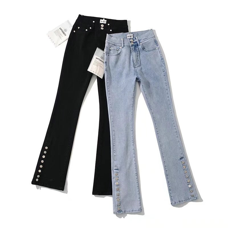 Women Jeans Slim Stretch Fastener Decoration
