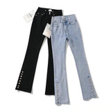 Women Jeans Slim Stretch Fastener Decoration