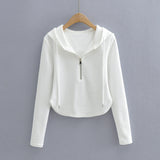 Women Hoodie Solid Color Simple and Thin Zipper