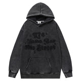 Men Fleece Lined Hoodie Letter Embroidery Washed and Worn Hooded Sweater Men's Loose Street Pullover Hoodie