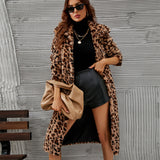 Women Fur Jacket Fashion Casual Leopard Print Plush Coat