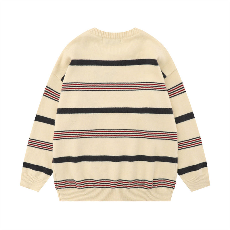 Men Sweater Jacquard Striped Casual Loose