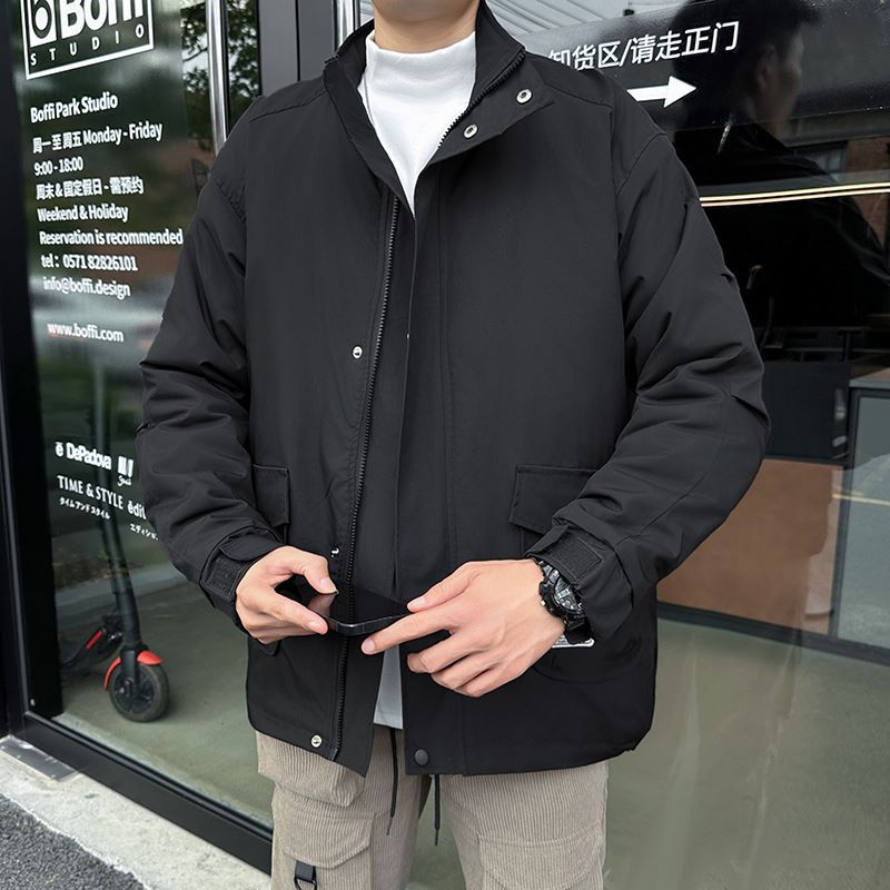 Men Cotton Coat Thickened Warm Stand-up Collar Cotton-Padded Coat Loose