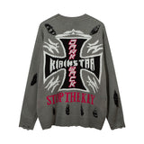 Women Sweater Cross Ripped Sweater Vintage Burr Knitted