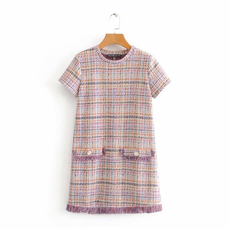 Women Dresses Plaid Burr Dress