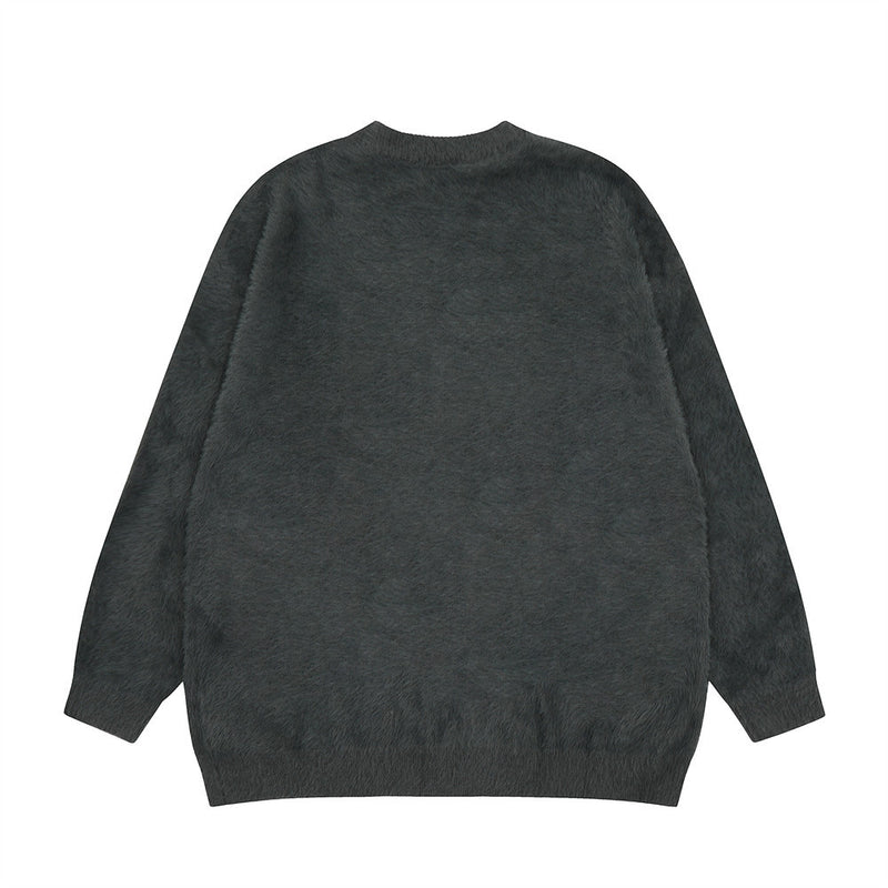 Men Sweater Velvet Padded Sweater Men's round Neck Jacquard