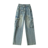 Women Jeans Retro Loose Cargo Multi-Pocket