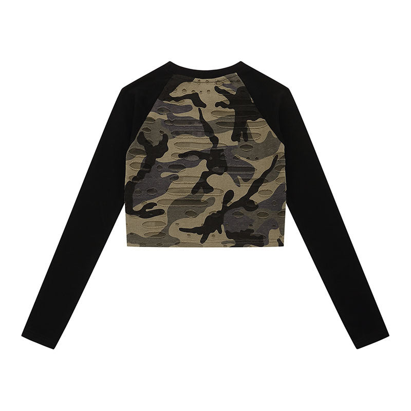 Men T-Shirt Retro Contrast Color Camouflage Slim Fit