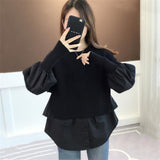 Women Pullover Sweater Fake Two Pieces Fashion Sweater