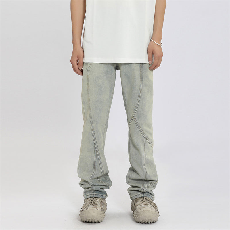 Men Jeans Bright White Stitching Loose