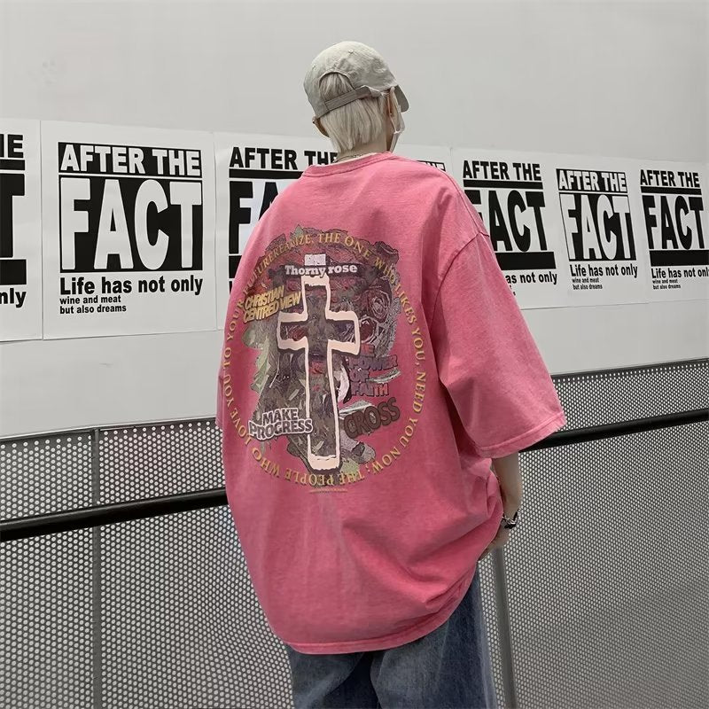 Men T Shirt Vintage Dirty Pink Heavy Cotton