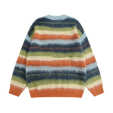 Women Sweater Vintage Contrast Color Striped Embroidered Knitted Sweater