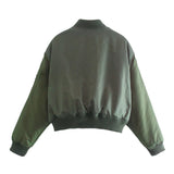 Women Cotton Coat Stand-up Collar Slim Fit Zipper Cardigan Jacket