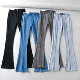 Women Jeans Bell-Bottom Pants Patchwork Slit Denim Trousers