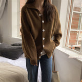 Women Knitted Cardigan Retro Loose Thick Sweater
