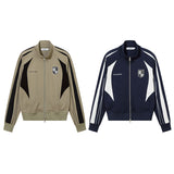 Women Jackets Retro Color Contrast Patchwork Sports