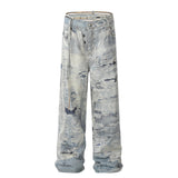 Unisex Pants Distressed Relaxed Wide-leg Jeans