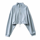 Women Hoodie Short Loose Solid Color Simple