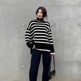 Women Pullover Sweater Striped Sweater Loose Temperament