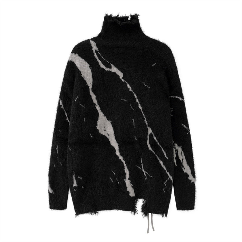Men Sweater Ripped Turtleneck Sweater