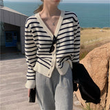 Women Knitted Cardigan Loose Striped Knit