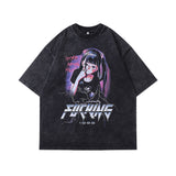 Men T-Shirt Flame Print Distressed Retro