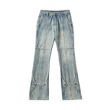 Men Jeans Bell-Bottom Pants Stitching Trousers