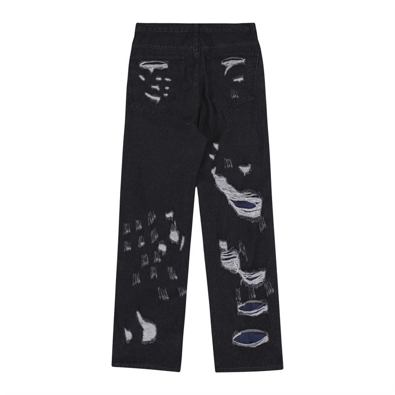 Men Jeans Hole & Patch Punk Hip Hop Loose Cool