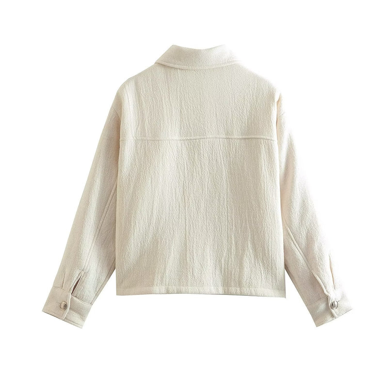 Women Cotton Coat Fashion Casual Polo Collar Jacket