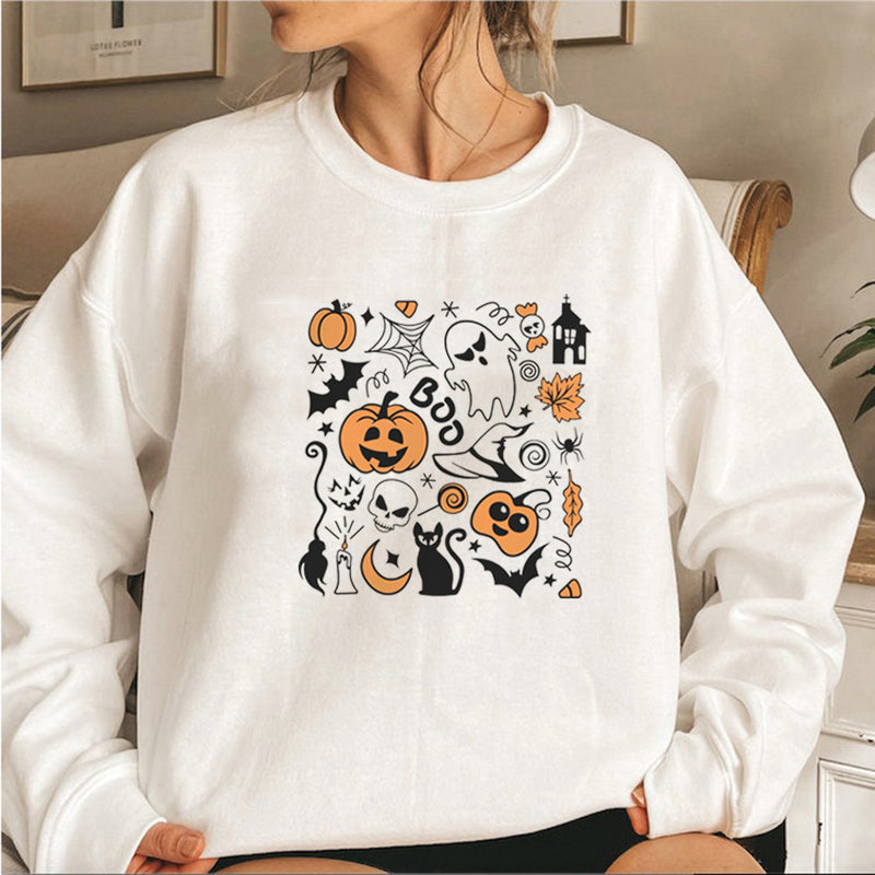 Vintage Halloween Sweatshirt Women Long Sleeve Crewneck Sweatshirt