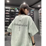 Men T Shirt Vintage Embroidered Heavy Loose Suede