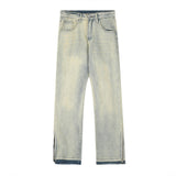 Men Jeans Vintage Yellow Mud Zipper Slit Loose