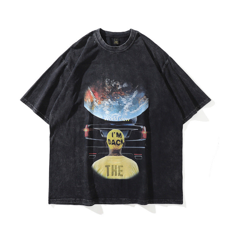 Men T-Shirt Rodman Character Print Distressed Loose