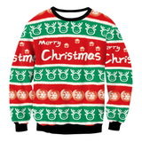 Black Christmas Sweater Crew Neck 3D Printed Santa Claus Loose