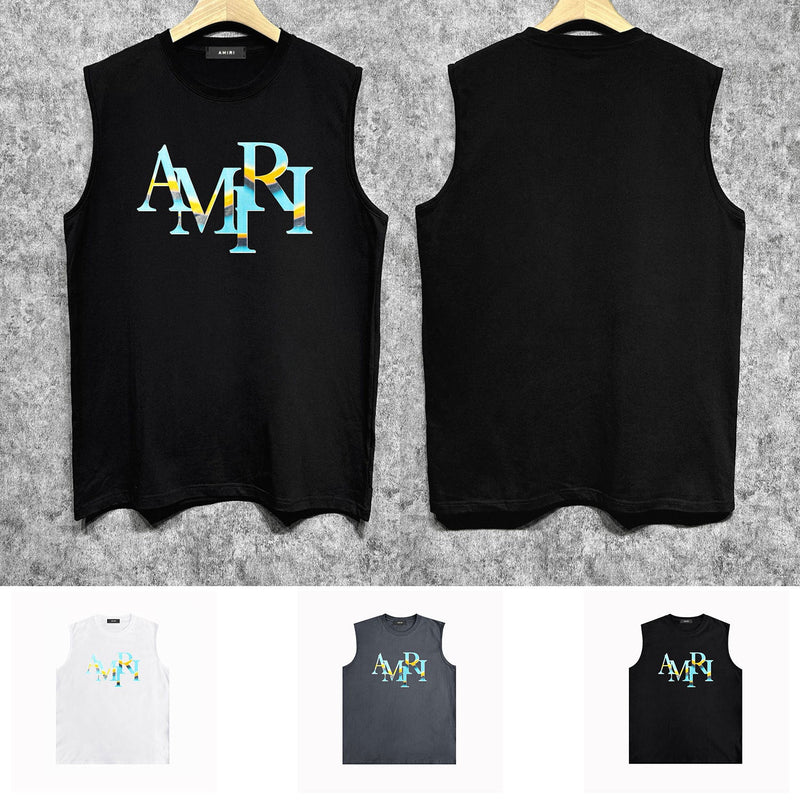 Amiri tank top gradient overlapping letterprinting