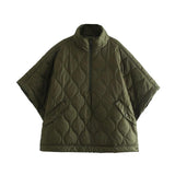 Women Cotton Coat Loose Diamond Lattice Cotton Jacket