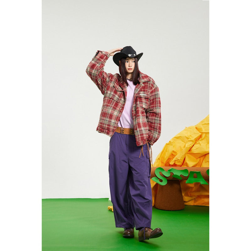 Unisex Coat Plaid Coat Cold-Proof Warm-Keeping Cotton Clothing