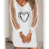 Valentine's Day Dress Sexy Mesh Stitching Long Sleeve Dress