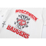 Travis Scott T Shirts x Mitchell x Ness Wisconsin Badgers Hand-Drawn collaboration short-sleeve