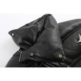 Men Coat Stand Collar PU Leather Thicken Cotton Coat for Women