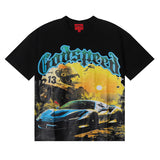 Godspeed t Shirts Racing Sunset Print Cotton Crew Neck Short Sleeve Men and Women