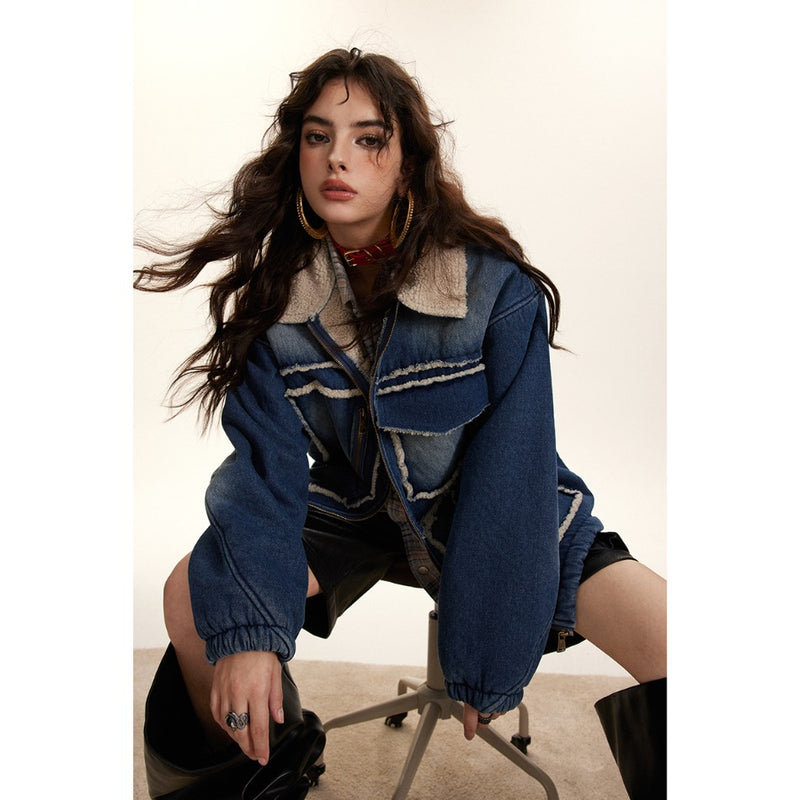 Unisex Coat Denim Coat Warm Winter Lamb Wool