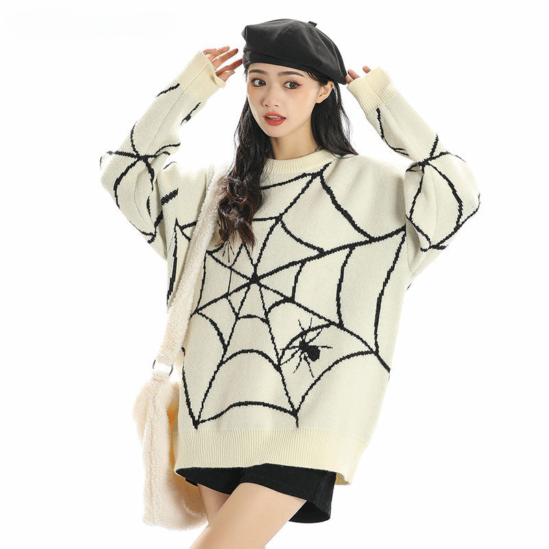 Women Sweater Spider Web Knitted Sweater