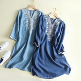 Women Dresses Loose Embroidery Denim Dress