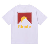 Rhude T Shirt Sunset Theme Pure Cotton Hip Hop Men and Women Same Casual