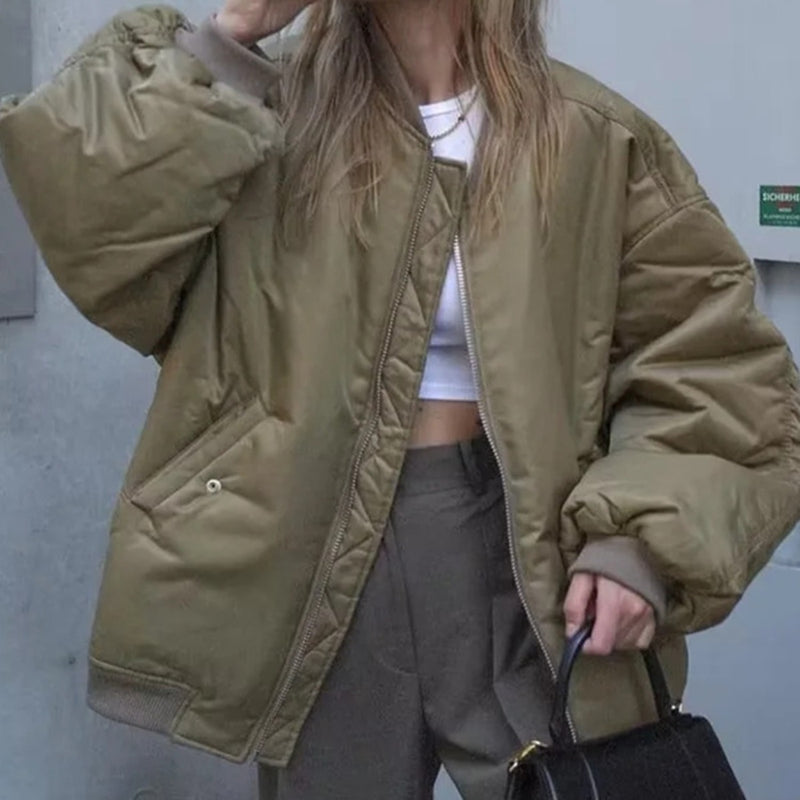 Women Cotton Coat Idle Style Loose Zip Warm