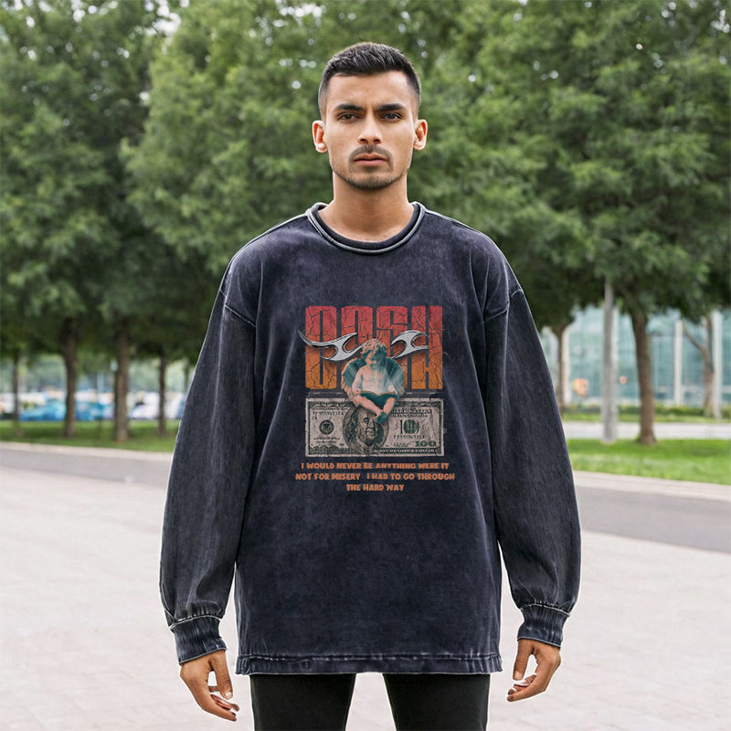 Mens Vintage Long Sleeve Shirt Autumn and Winter Trend Crew Neck Sweater Men